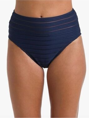 La Blanca Navy High-Rise Textured Bikini Bottoms